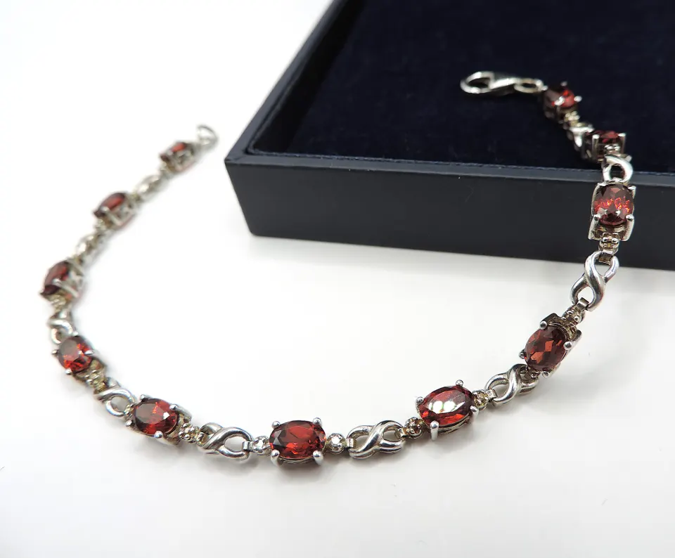Sterling Silver Red Topaz Gemstone Bracelet New With Gift Box