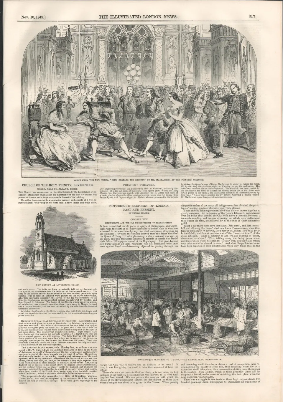 Billingsgate Fish Market Antique Victorian  1849 Newspaper