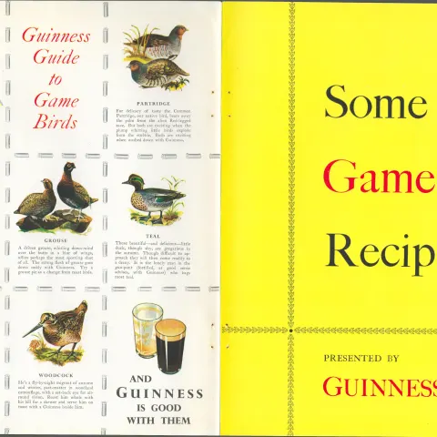 Double Sided 62 Yrs Old Vintage 1961 Guinness Print Game Bird Recipes