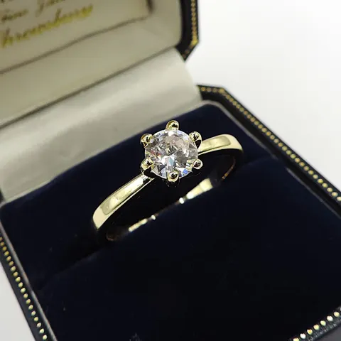Gold On 925 Silver Moissanite Solitaire Ring New With Gift Pouch