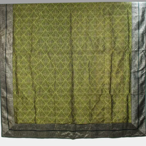 Indian Green & Silver Silk Brocade Bed Throw / Cover