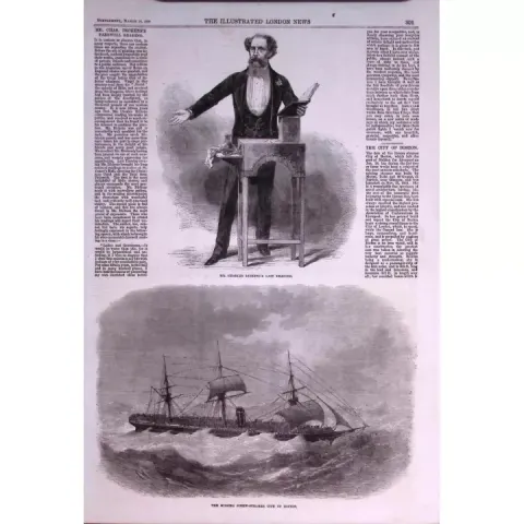 Charles Dickens Giving The Last Reading of His Works Antique Woodcut Illustration-5.
