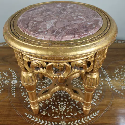 Louis XV Style Giltwood Rouge Marble Lamp Table
