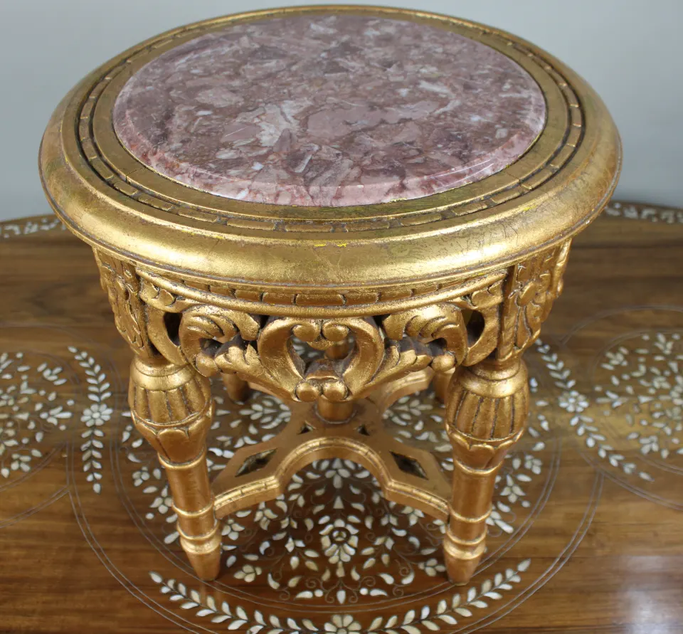 Louis XV Style Giltwood Rouge Marble Lamp Table