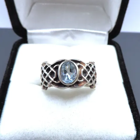 Artisan Sterling Silver Swiss Blue Topaz Ring With Gift Pouch