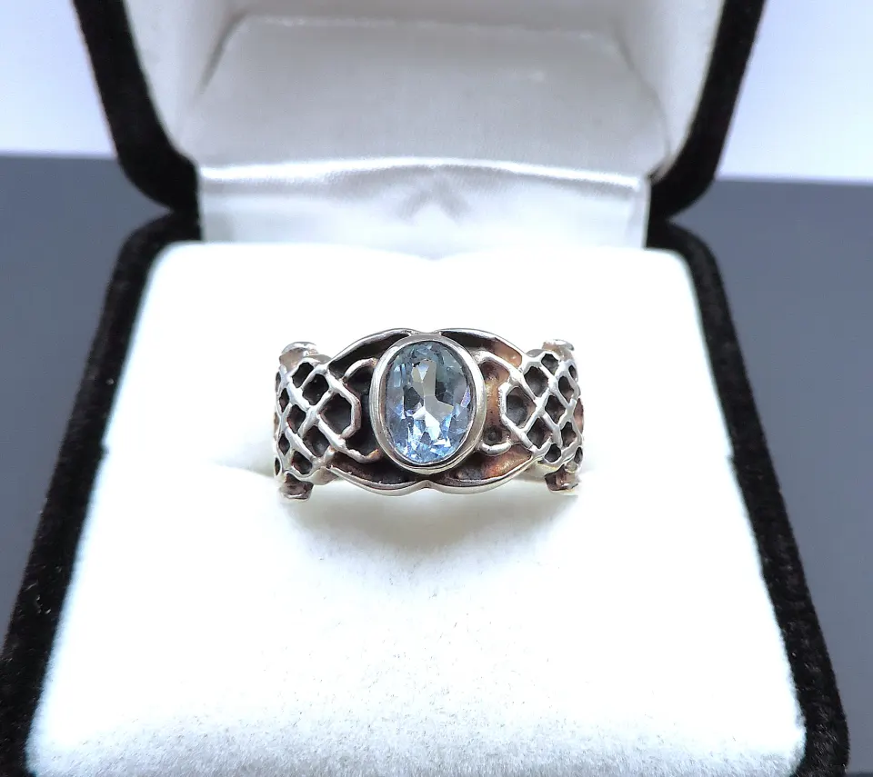 Artisan Sterling Silver Swiss Blue Topaz Ring With Gift Pouch