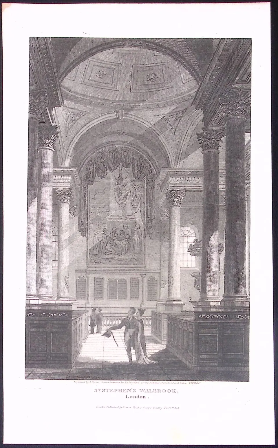 St Stephens Walbrook London Antique 200 Years-Old Steel-Engraving-240