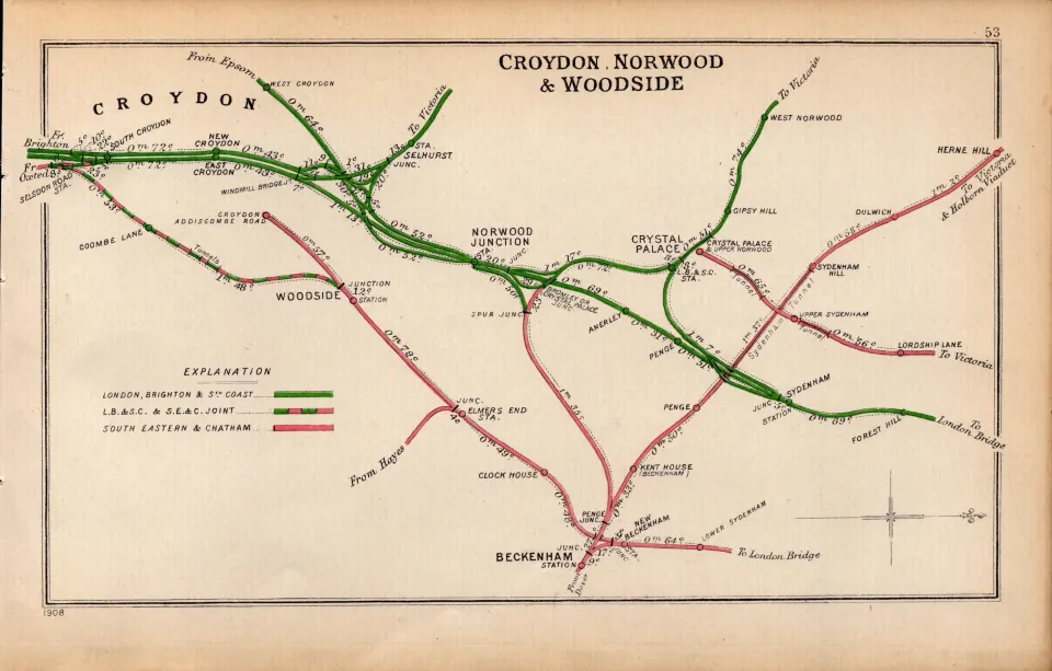 Croydon Norwood & Woodside London Antique Railway Junction Diagram-53.
