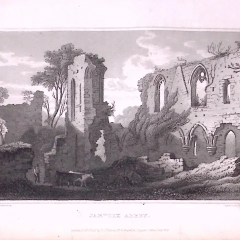 Jarvoix Abbey Yorkshire 198 Years-Old Thomas Allen Antique Steel Engraving-6