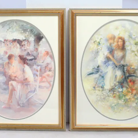 Pair of Oval Prints Mounted & Set in Gilt Frames