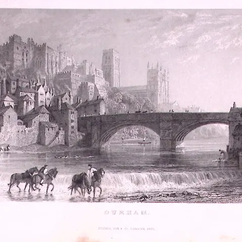 Durham Cathedral From The River 1835 Antique Steel Engraving-24-TR