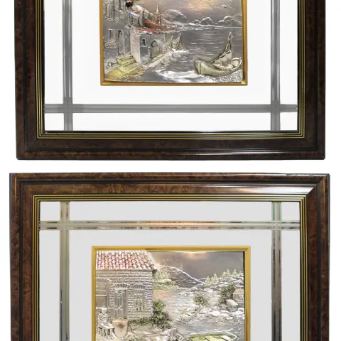 Pair of Large Creazioni Artistiche Relief Silver Artworks (Framed)