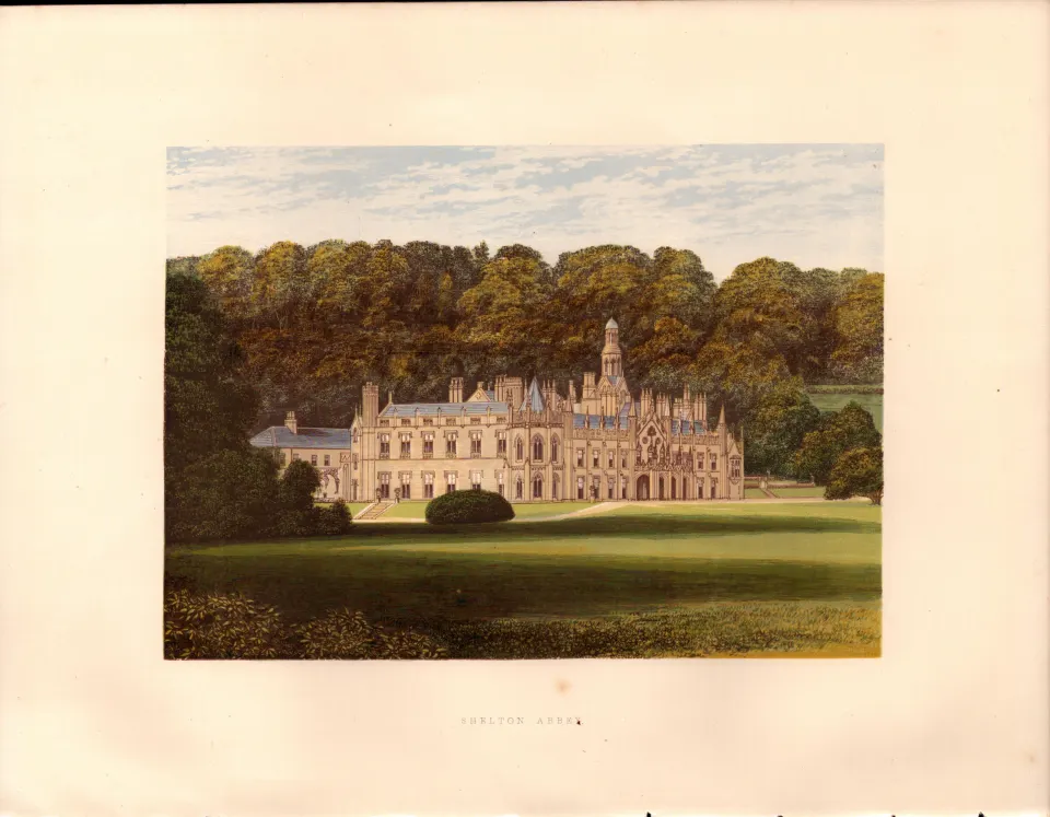 Shelton Abbey Arklow Co Wicklow Gilt-Edge Coloured Antique Book Plate.