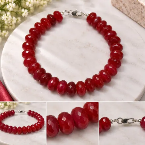 Red Faceted Bead Bracelet with Silver-Tone Clasp