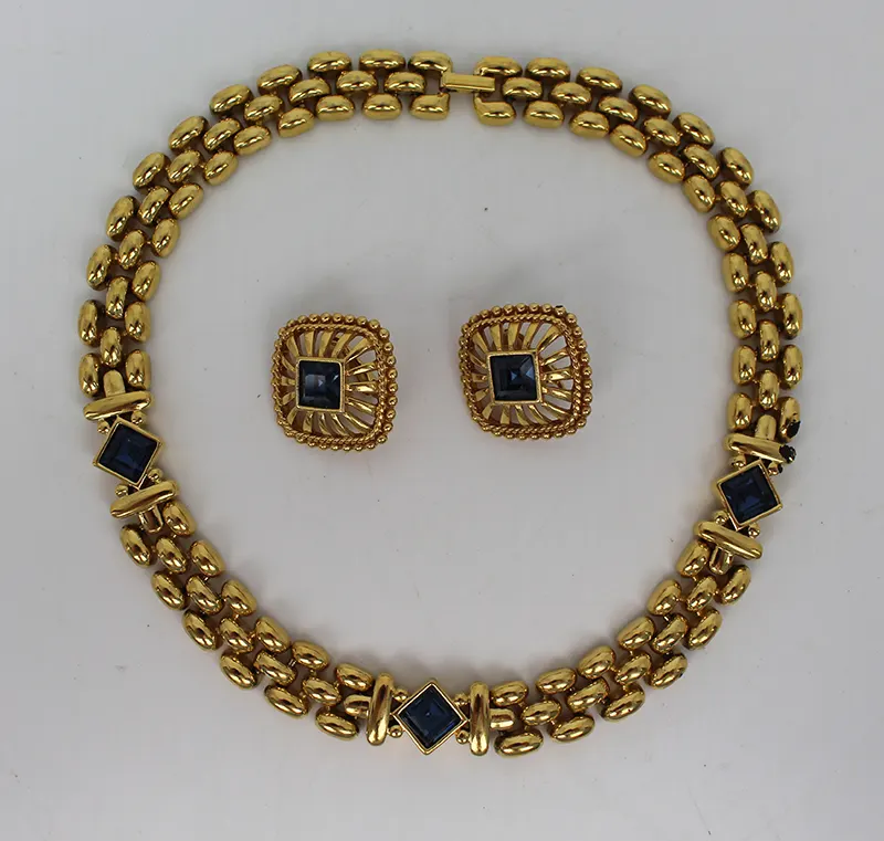 Vintage Swarovski Demi Parure Necklace & Earrings Sapphire Style