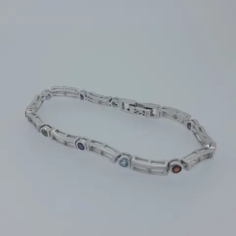 Silver Bracelet Set With Assorted Natural Round Cut Gems