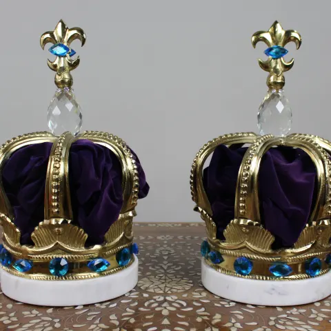Pair of Decorative Crown Coronet Lamps with Marble Bases