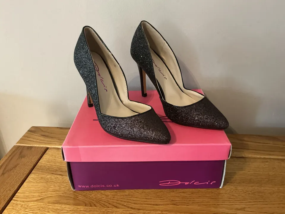 Dolcis”Shanelle” Ladies High Heel Court Shoes Size 4, Black/Burgundy, New £34.99