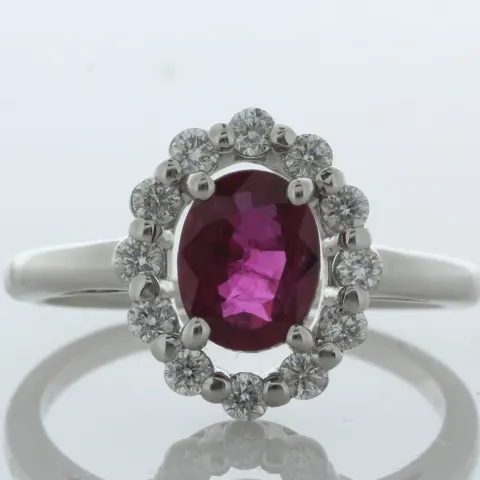 Platinum Cluster Diamond And Oval Ruby Ring (R1.03) 0.35 Carats
