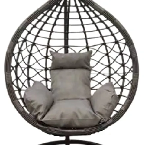 Single Grey Wicker Swing Chair with Grey Cushion Insert