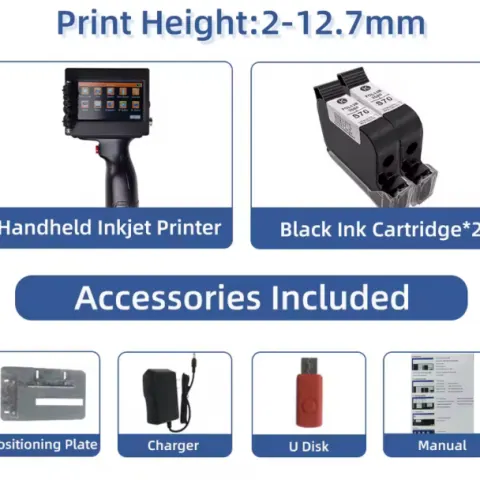 Languages 12.7mm Variable QR Bar Batch Code Number Logo Expiry Date Label Handheld Thermal Ink Jet