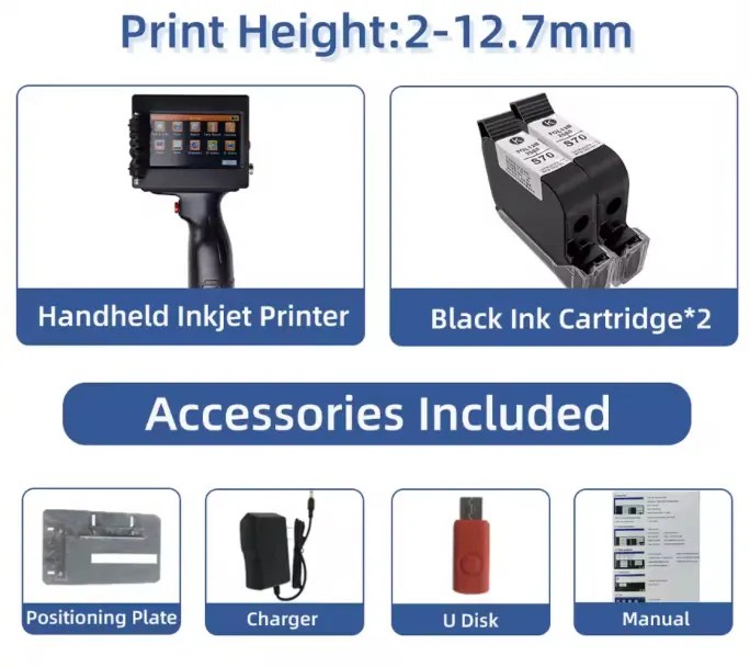 Languages 12.7mm Variable QR Bar Batch Code Number Logo Expiry Date Label Handheld Thermal Ink Jet