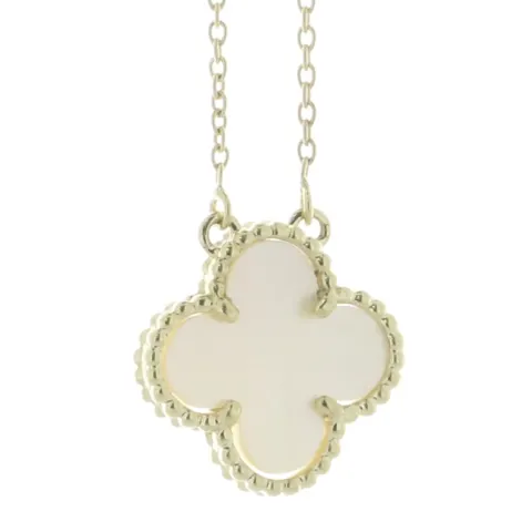 9ct Yellow Alhambra Clover Leaf Pearl Pendant And Chain 2.39 Carats