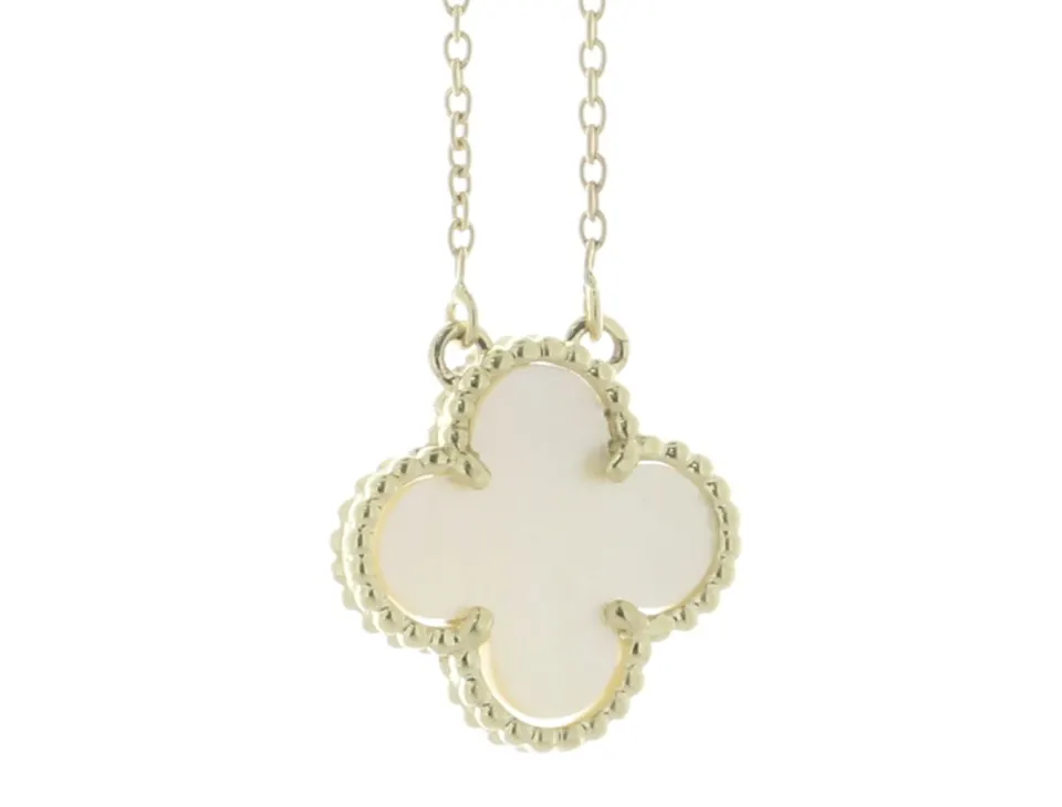 9ct Yellow Alhambra Clover Leaf Pearl Pendant And Chain 2.39 Carats