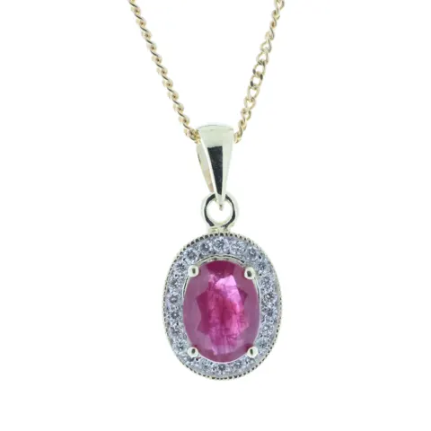 9ct Yellow Gold Diamond And Ruby Pendant 0.11