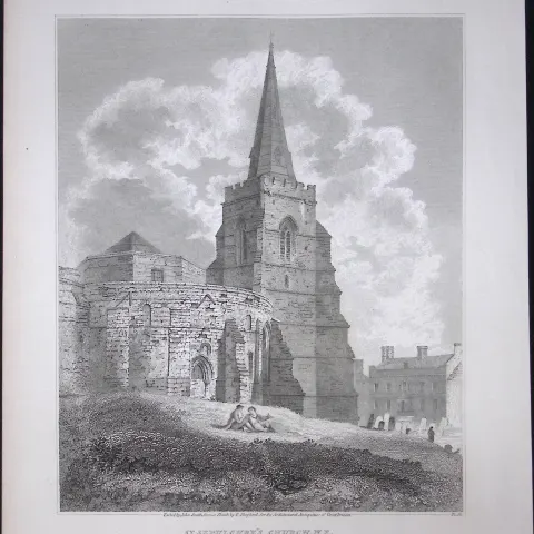 Holy Sepulchre Northampton Rare John Britton 191 Years-Old Antique Steel Engraving-19