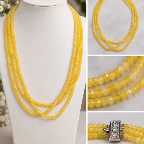 Elegant Multi-Strand Yellow Faceted Bead Necklace