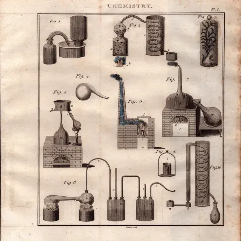 Chemistry Detailed Diagram 1799 George III Antique Copper Engraving.