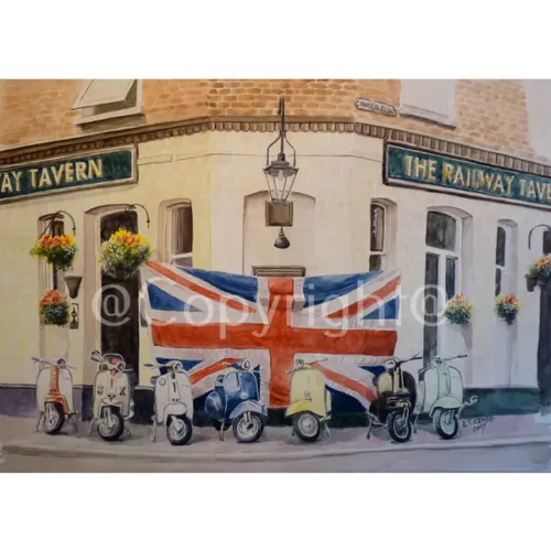 Mods Meet London Pub Vespa's & Lambretta's Nostalgic 1960's Metal Wall Art