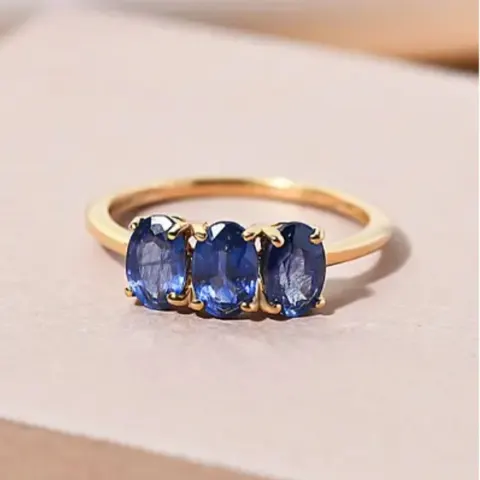 NEW! Masoala Sapphire (FF) Trilogy Ring in 18K Vermeil Yellow Gold Plated Sterling Silver