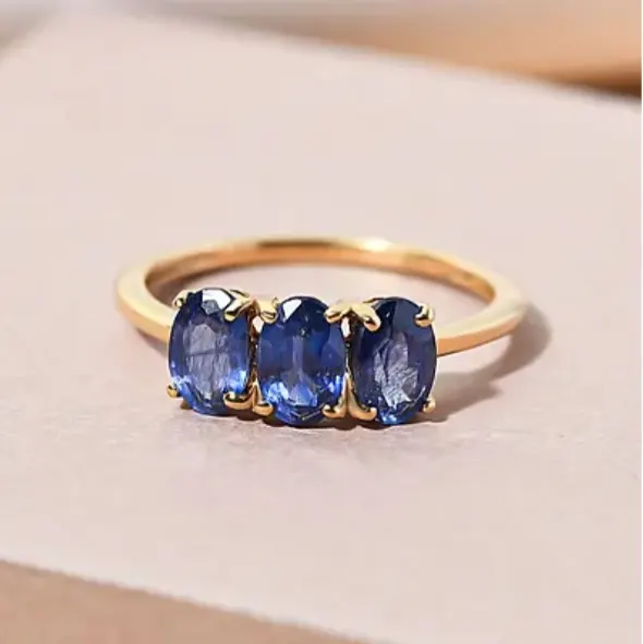 NEW! Masoala Sapphire (FF) Trilogy Ring in 18K Vermeil Yellow Gold Plated Sterling Silver