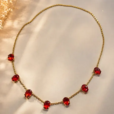 Gold-Tone Necklace with Synthetic Ruby Stones