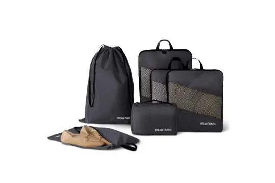 Pack of 6 Black Travel Packing Cubes for Suitcases L28b