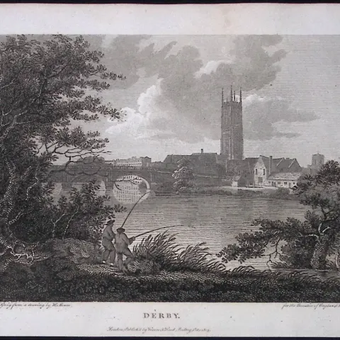View of Derby Peak District Antique 223 Years-Old Georgian Steel-Engraving-290