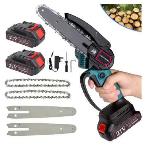 6-Inch Cordless Mini Electric Chainsaw – One-Handed, 21V Lithium Battery, Safety Lock