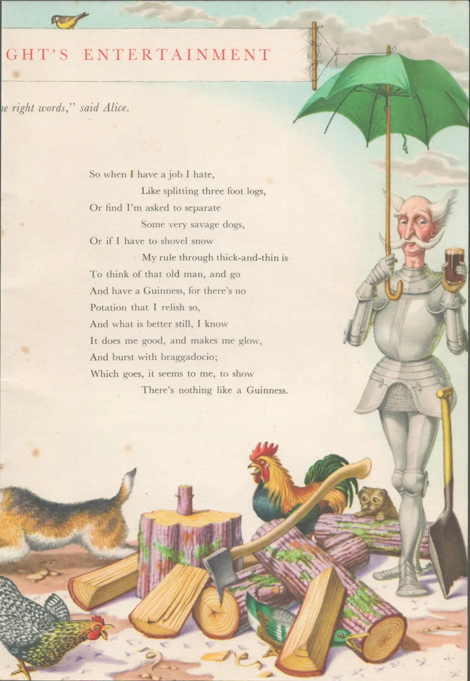 Double Sided Guinness Illustration Page 1952 "Alice In Wonderland"A Genuine Double Sided