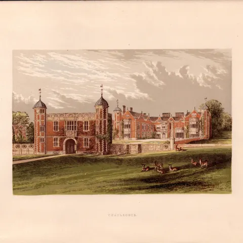 Charlecote Strafford On Avon Gilt-Edge Coloured Antique Book Plate.