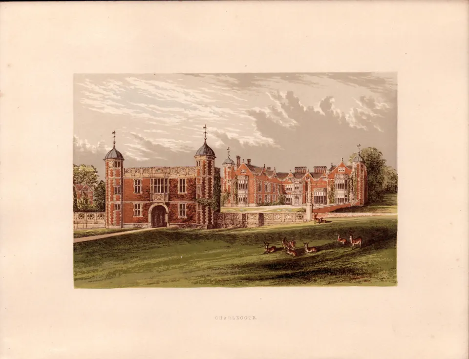 Charlecote Strafford On Avon Gilt-Edge Coloured Antique Book Plate.