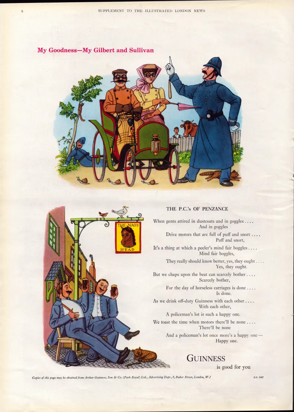 Original 62-Year-Old 1962 Guinness Print The PC’s of Penzance– GE 3687  #-23.