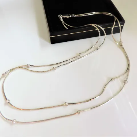  Italian Silver Double Chain & Ball Necklace