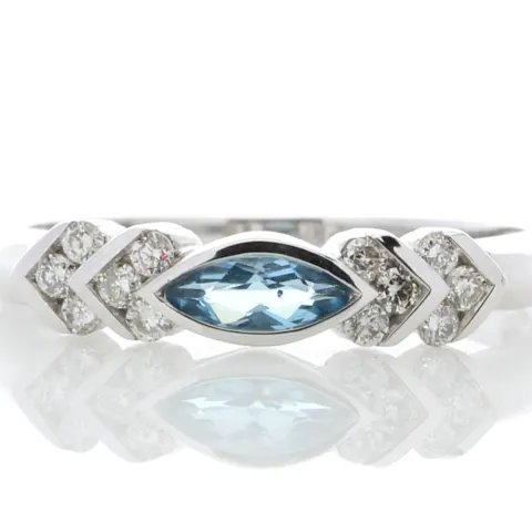 9ct White Gold Diamond And Blue Topaz Ring