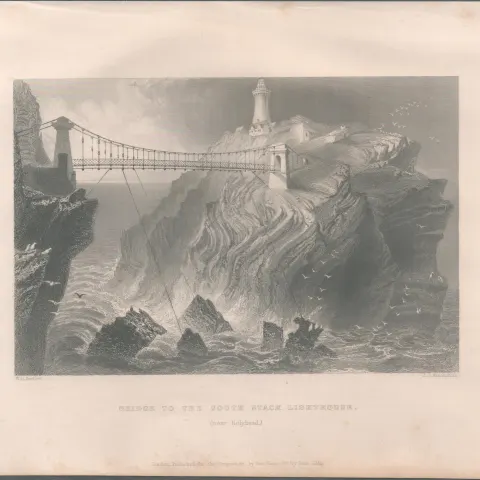 Holyhead Lighthouse Wales Antique 1842 Steel Engraving.