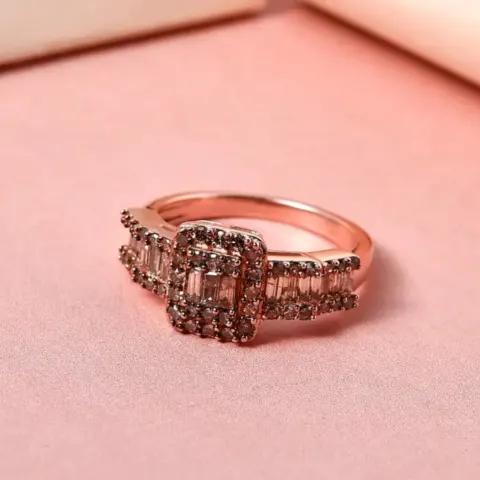 NEW! Natural Champagne Diamond Ring in 18K Vermeil Rose Gold Overlay Sterling Silver