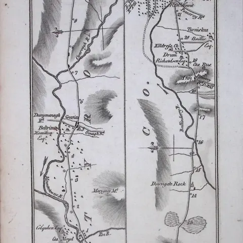 Ireland 245 Years -Old Antique Road Map Newtonstewart, Cookstown-258
