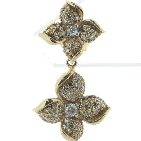 14ct Yellow Gold Flower Cluster Diamond Drop Earring 0.77 Carats