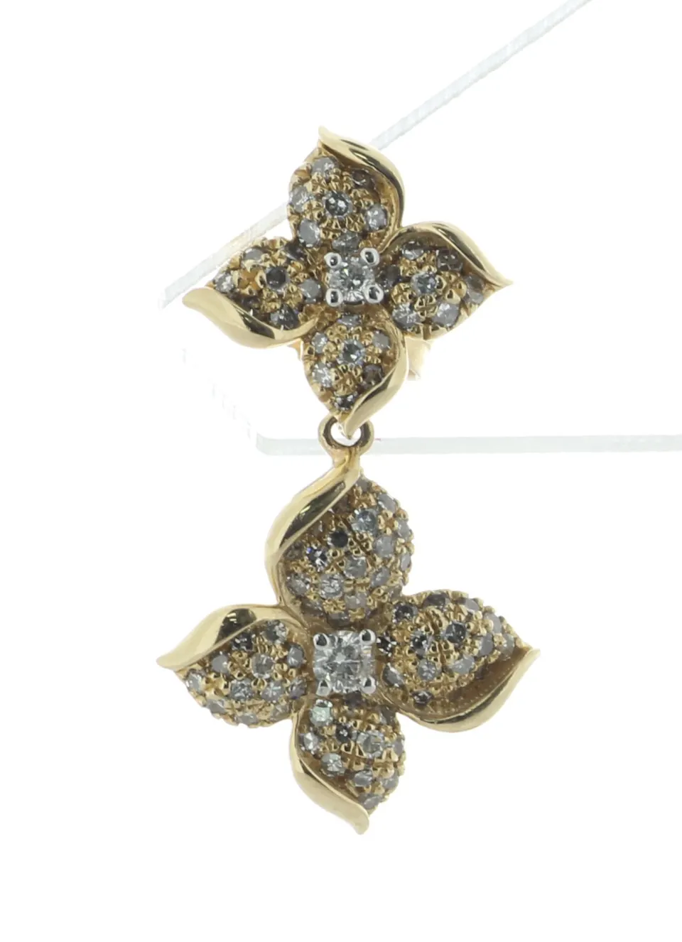 14ct Yellow Gold Flower Cluster Diamond Drop Earring 0.77 Carats